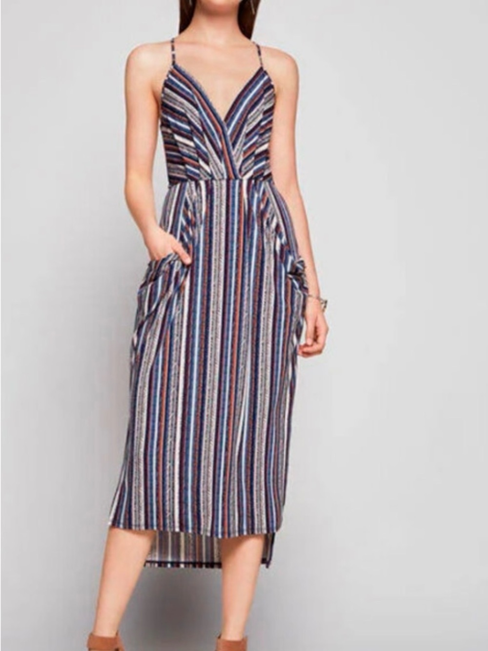 BCBGeneration Multicolor Striped Spaghetti‑Strap Maxi Dress